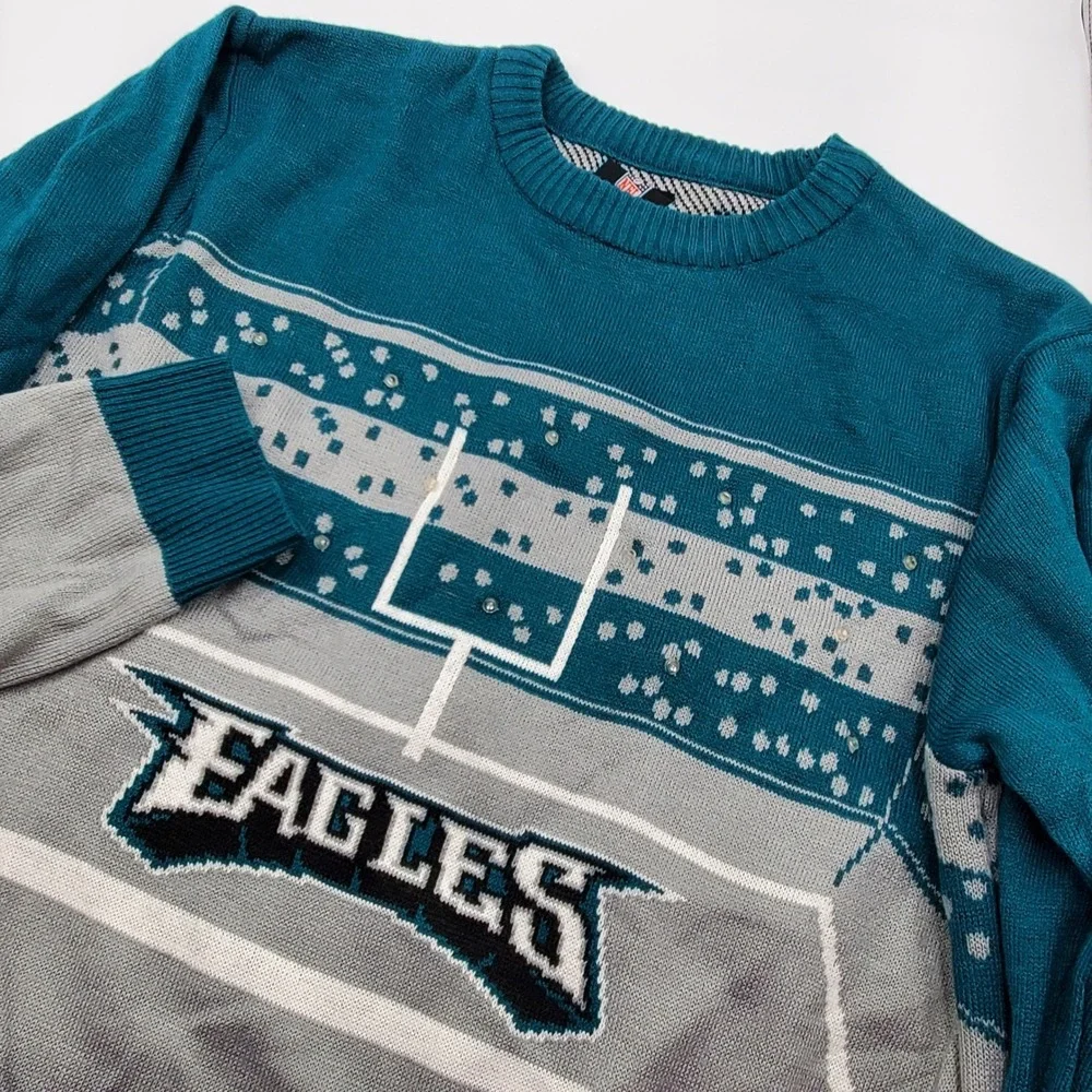 NFL Team Apparel Philadelphia Eagles Light Up Ugly Holiday Sweater Mens Large